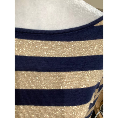 Lauren Ralph Lauren Navy and Gold Glitter Long Sleeve Dress L Preppy, Elegant