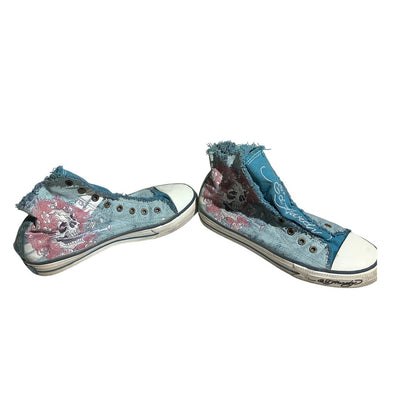 Ed Hardy Women’s Sneakers Size 9 — High Top, Denim, Tattoo Skull
