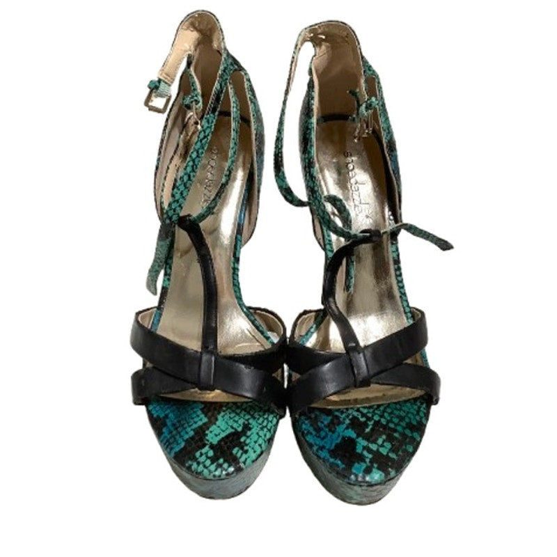 ShoeDazzle Green/Black/Blue Snakeskin Heels Size 8 - Statement, Glam, Night Out