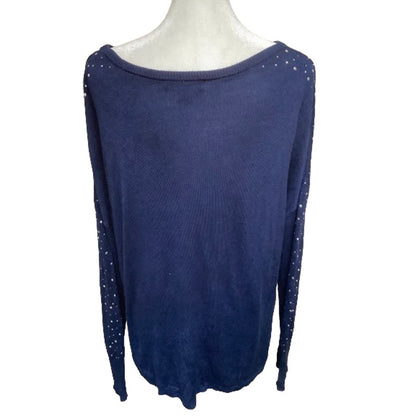 Roz & Ali Blue Sweater Beaded Sparkles Shimmery Sz L - Minimalist, Cozy, Casual