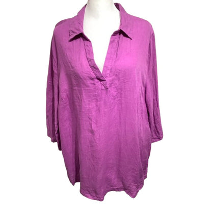 Tahari Purple Linen Tunic Size 1X - Boho, Elegant, Minimalist