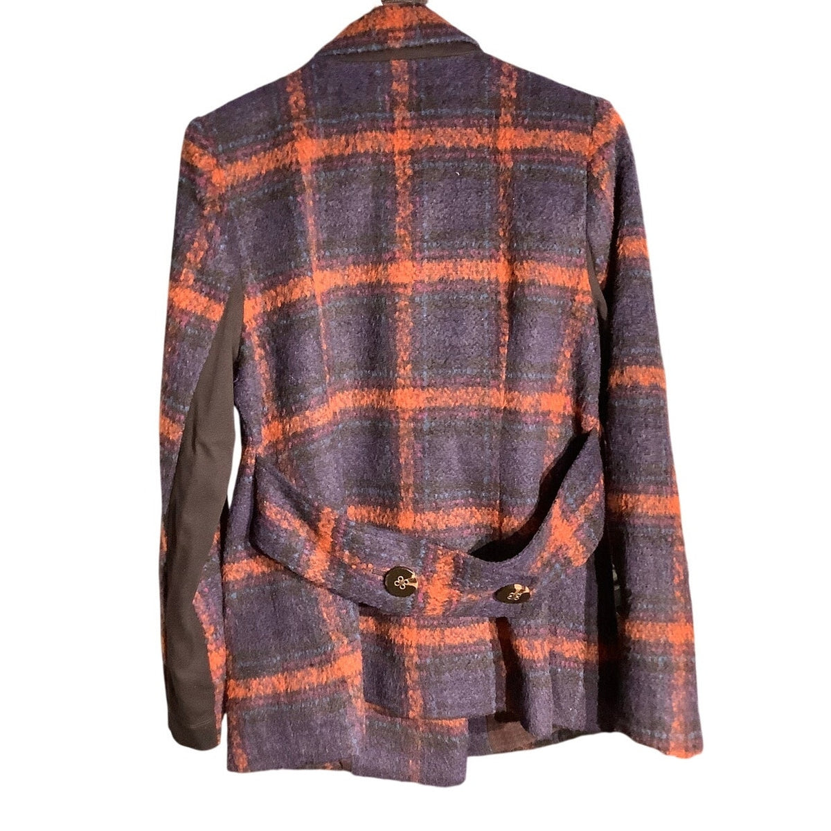 Cabi Women's M Navy Orange Plaid Checkmate Wool Blend Double Breasted Jacket