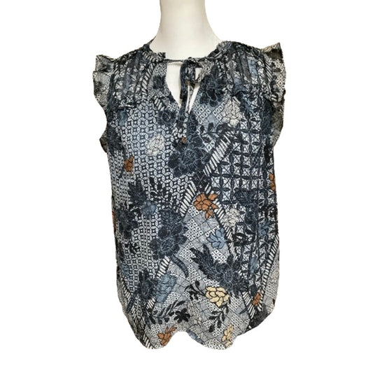 Maison d'Amelie Sleeveless Floral Print Top, Blue Sz M Boho VTG Inspired Regency