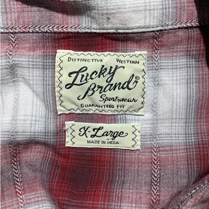 Lucky Brand Men's L Red White Western Classic Fit Plaid Button Down