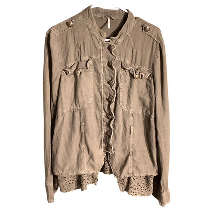 Free People Emilia Military Jacket Women’s Medium — Boho, Victorian, Ruffle Lace