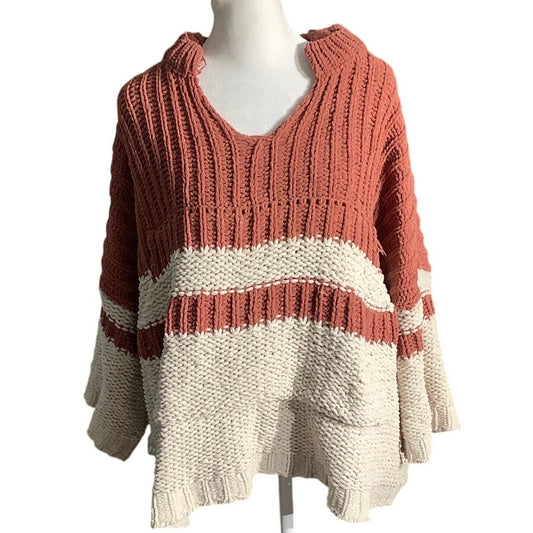 POL Oversized Knit Hoodie Sweater Women S/M — Chunky, Colorblock, Boho