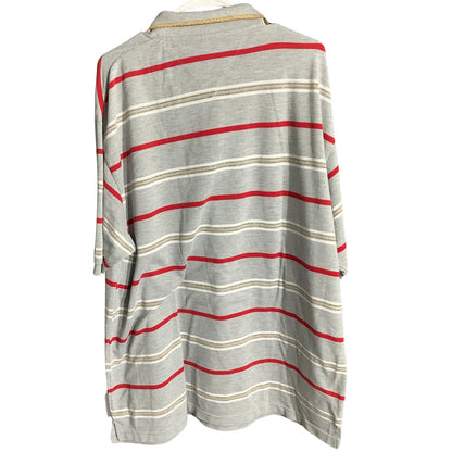 Old Skool Men’s XXL Gray Gold Red Striped Short Sleeve Polo — Retro, Y2K, Preppy
