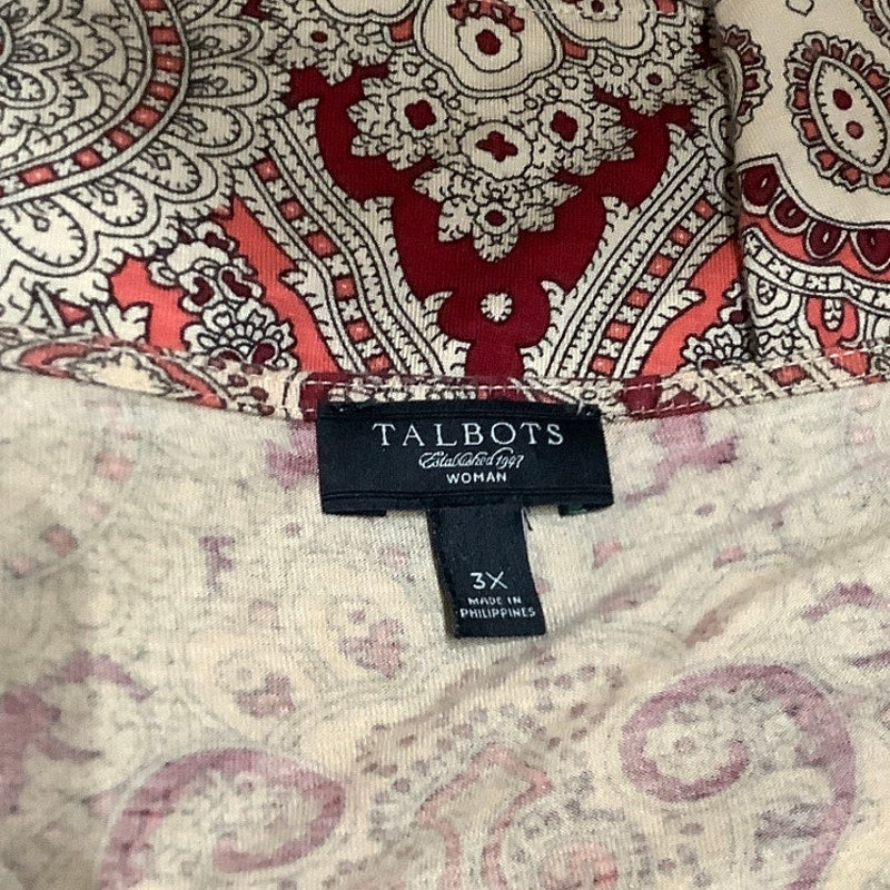 Talbots Stretch Tan Short Sleeve Top, 3X, Paisley, Boho, Comfortable