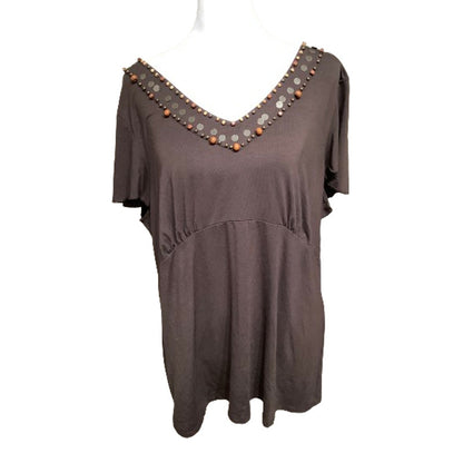 Josephine Chaus Brown Short Sleeve Top 1X, Versatile, Classic, Office Siren