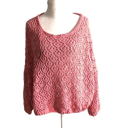 POL Pink Crochet Knit Sweater Women’s Size S/M — Boho, Lightweight, Oversized