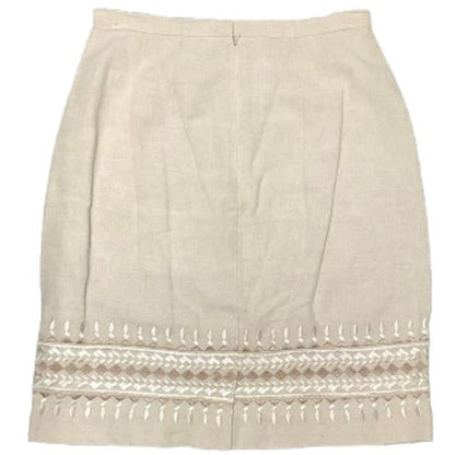 Talbots Petites Irish Linen Blend Embroidered Tan Mini Skirt 6 Preppy, Classic