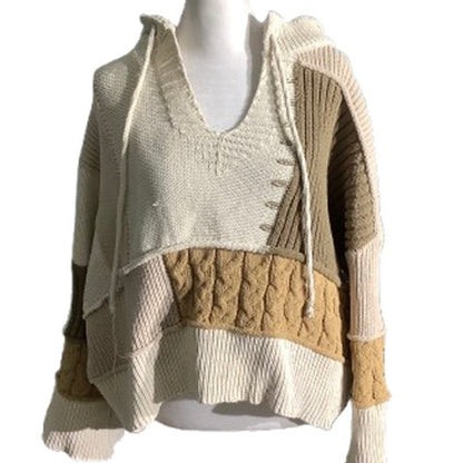 POL Hooded Sweater Top Women’s Size S/M — Boho, Patchwork, Oversized