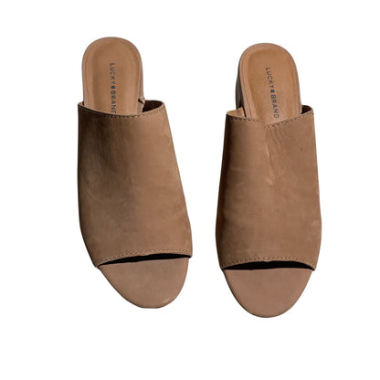Lucky Brand Leather Jemie Mule Heels Women 10M — Minimalist, Block Heel, Slip-On