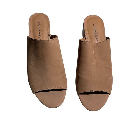 Lucky Brand Leather Jemie Mule Heels Women 10M — Minimalist, Block Heel, Slip-On