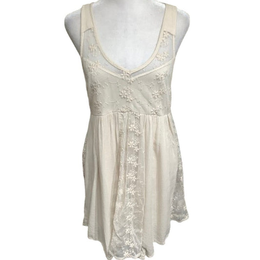 Abercrombie & Fitch Cream Floral Embroidered Chiffon Dress XS