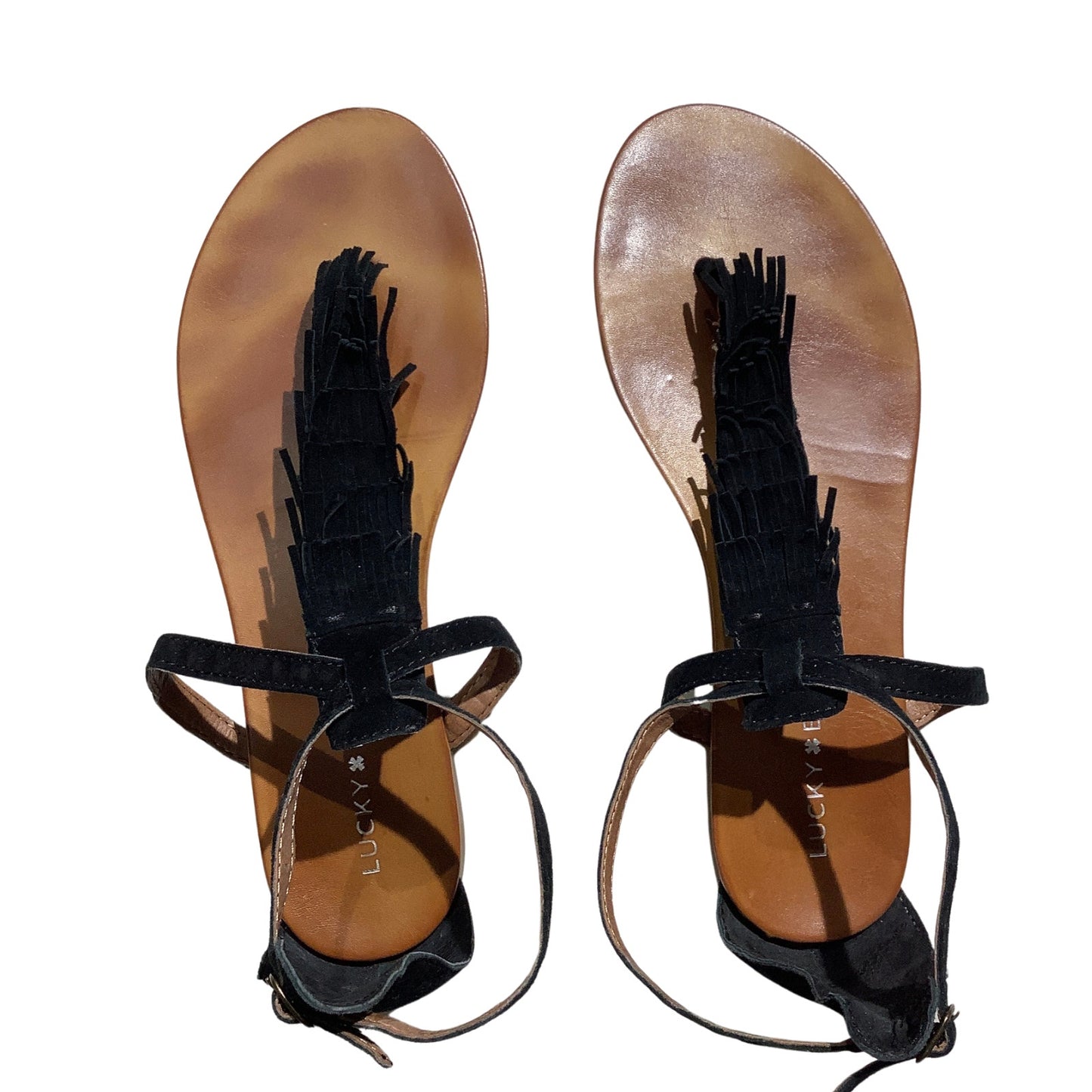Lucky Brand Wekka Fringe Flat Sandals Women Size 8.5M— Boho, Festival, Summer