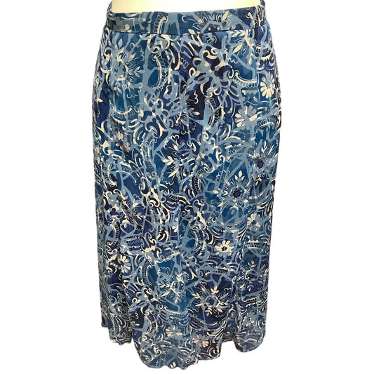 Elementz Blue and White Skirt, XL, Floral Print, A-line, Fairy,