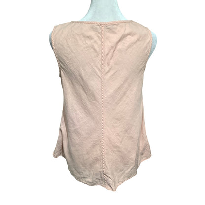 Peruvian Connection Peach Embroidered Sleeveless Top S - Feminine, Boho, Casual