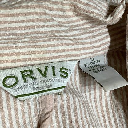 Orvis Top 10 Long Sleeve Tan White Stripe Button Up Gorpcore Sportswear Outdoor