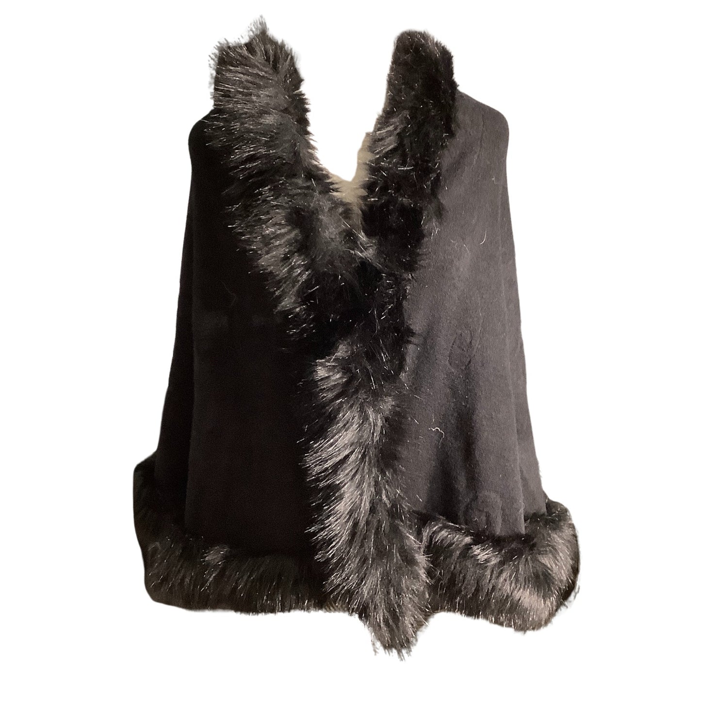 Cape Cloak Faux Fur Trim Shawl One Size — Formal Cape, Evening Wrap, Elegant