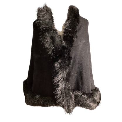 Cape Cloak Faux Fur Trim Shawl One Size — Formal Cape, Evening Wrap, Elegant