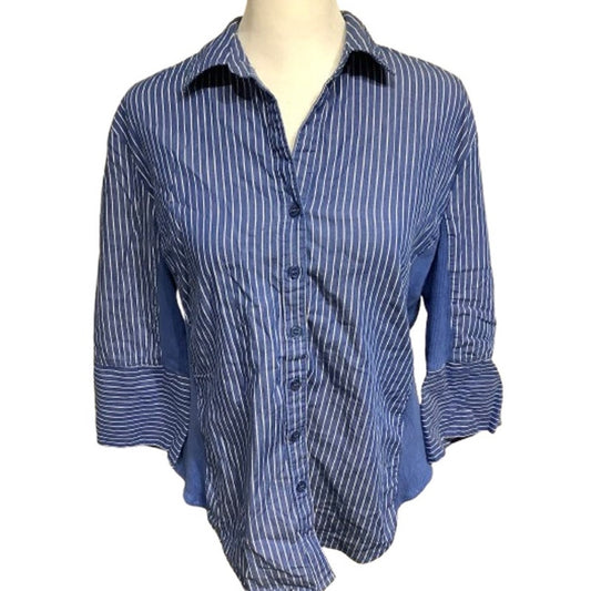 Hester and Orchard Blue and White Striped Button-Up Shirt XL Preppy, Casual