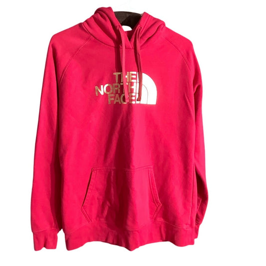 The North Face Women’s Hoodie Size Large – Hot Pink, Gold Lettering, Pullover