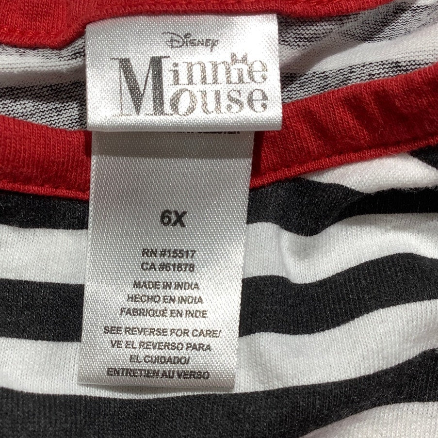 Disney Minnie Mouse White Black Striped Girls 6X — Ruffle Hem, Graphic, Cute