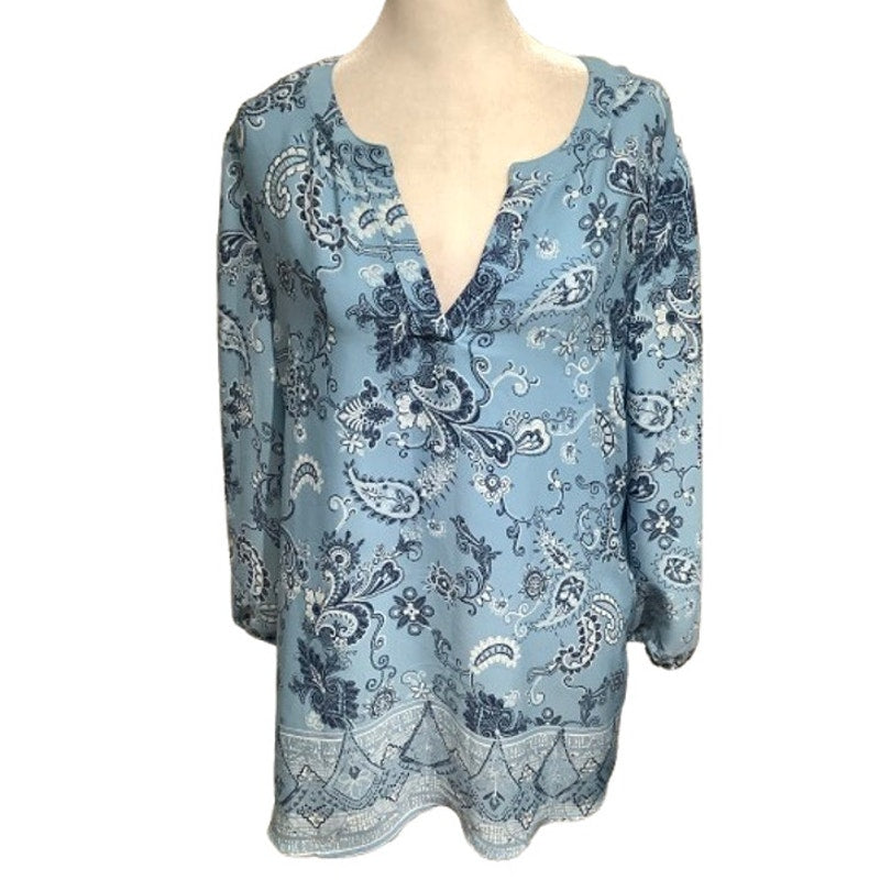 Market & Spruce Light Blue Paisley V-Neck Long Sleeve Top XL  Boho, Feminine