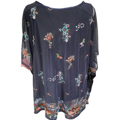 CleoKai Blue Multicolor L Blouse - Boho, Embroidered, Chic, Shear, Oversized