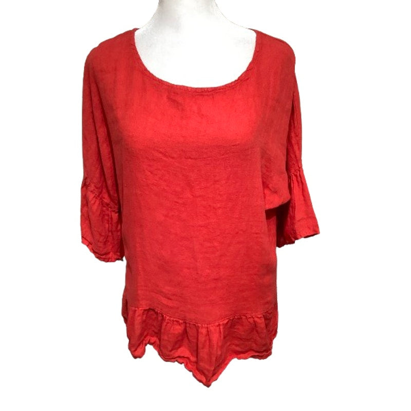 Valentina Naldi Red Linen Top, Size S - Boho, Feminine, Natural Chic