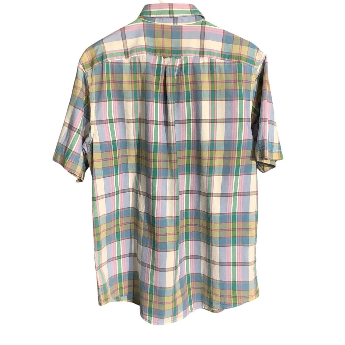 Lands' End Men's M Multicolor Pastel 100% Cotton Short Sleeve Button Down