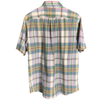 Lands' End Men's M Multicolor Pastel 100% Cotton Short Sleeve Button Down