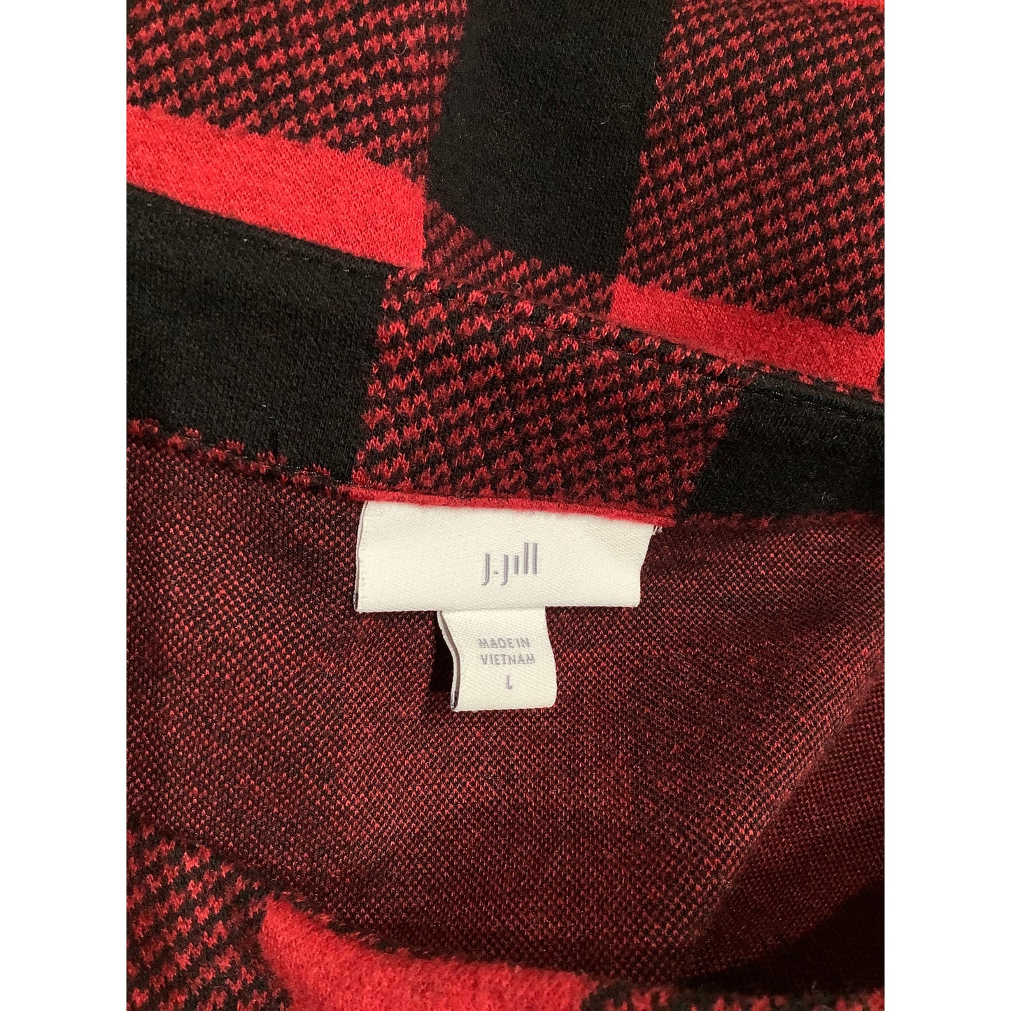 J. Jill Red and Black Plaid Sweater, Size L - Cozy, Classic, Lumberjack Chic