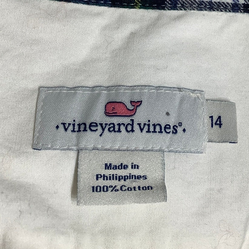 Vineyard Vines Women's White Plaid Accent Button-Up Shirt 14 Preppy, Classic