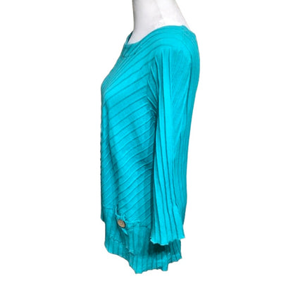 Ali Miles Blue 3/4 Sleeve Ribbed Tunic Top Size M - Artistic, Modern, Versatile