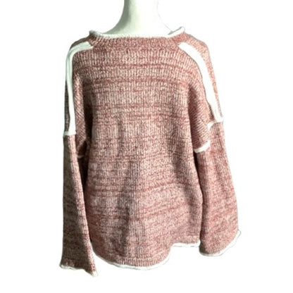 POL V-Neck Knit Sweater Women’s S/M — Angora Soft, Ruffle Trim, Oversized