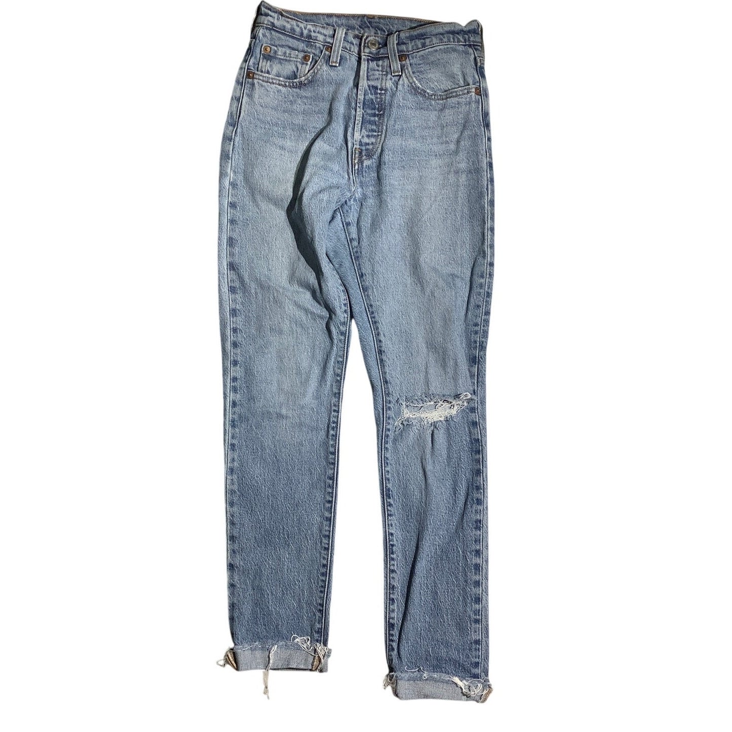 Levi’s 501 Light Wash Jeans Men 24W 30L — Distressed, Slim Fit, Casual