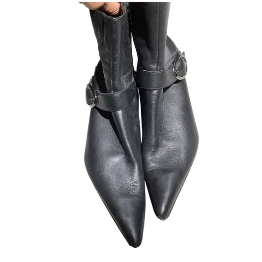 Bruno Valenti Black Leather Ankle Boots Women’s 8.5M — Chic, Dressy, Classic