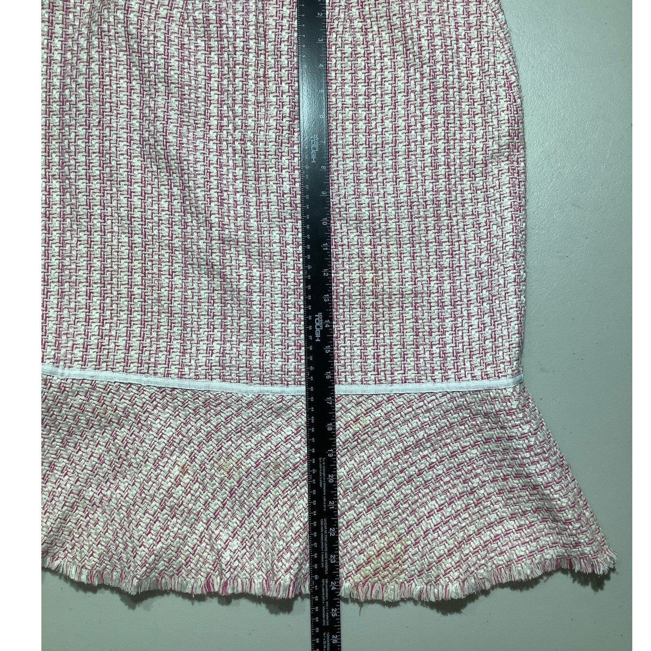 Reba Pink White Tweed Skirt Women’s Size 10 — Silk Blend, Ruffle Hem, Feminine