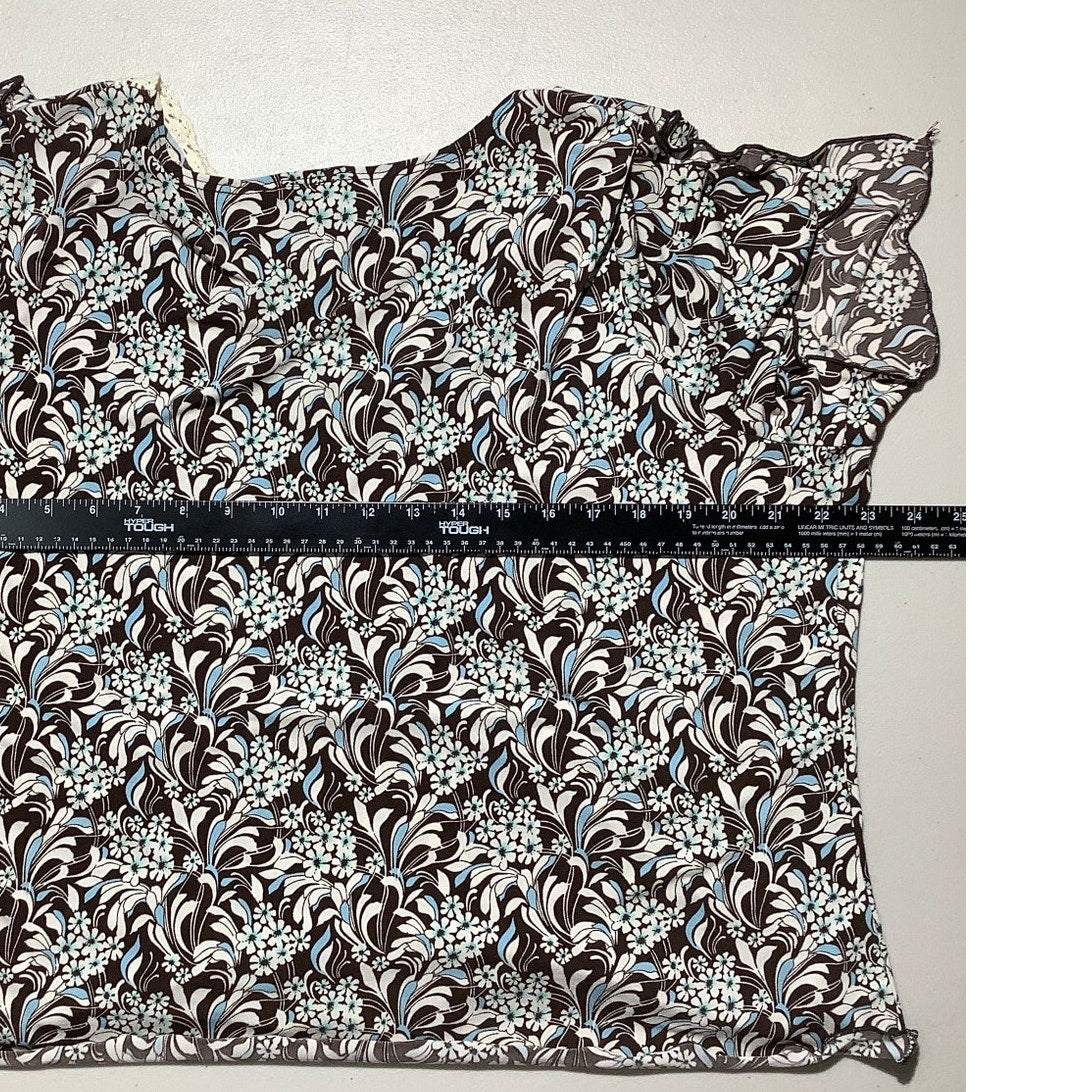 Susan Lawrence Blouse Women’s 2X Brown Cream Blue — Boho, Flowy, Casual