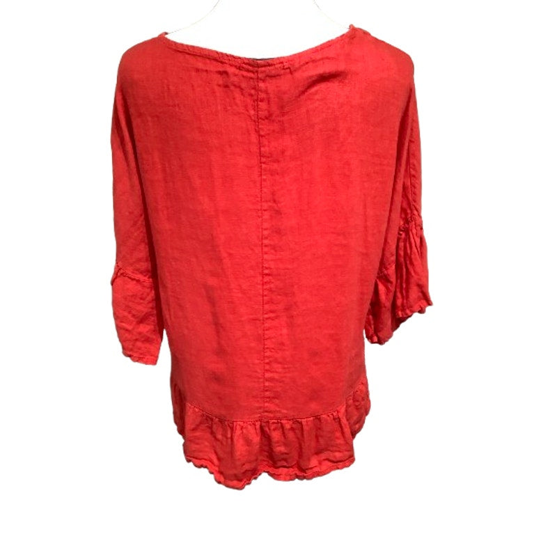 Valentina Naldi Red Linen Top, Size S - Boho, Feminine, Natural Chic