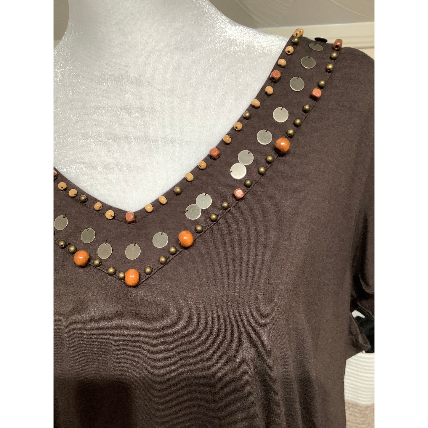 Josephine Chaus Brown Short Sleeve Top 1X, Versatile, Classic, Office Siren