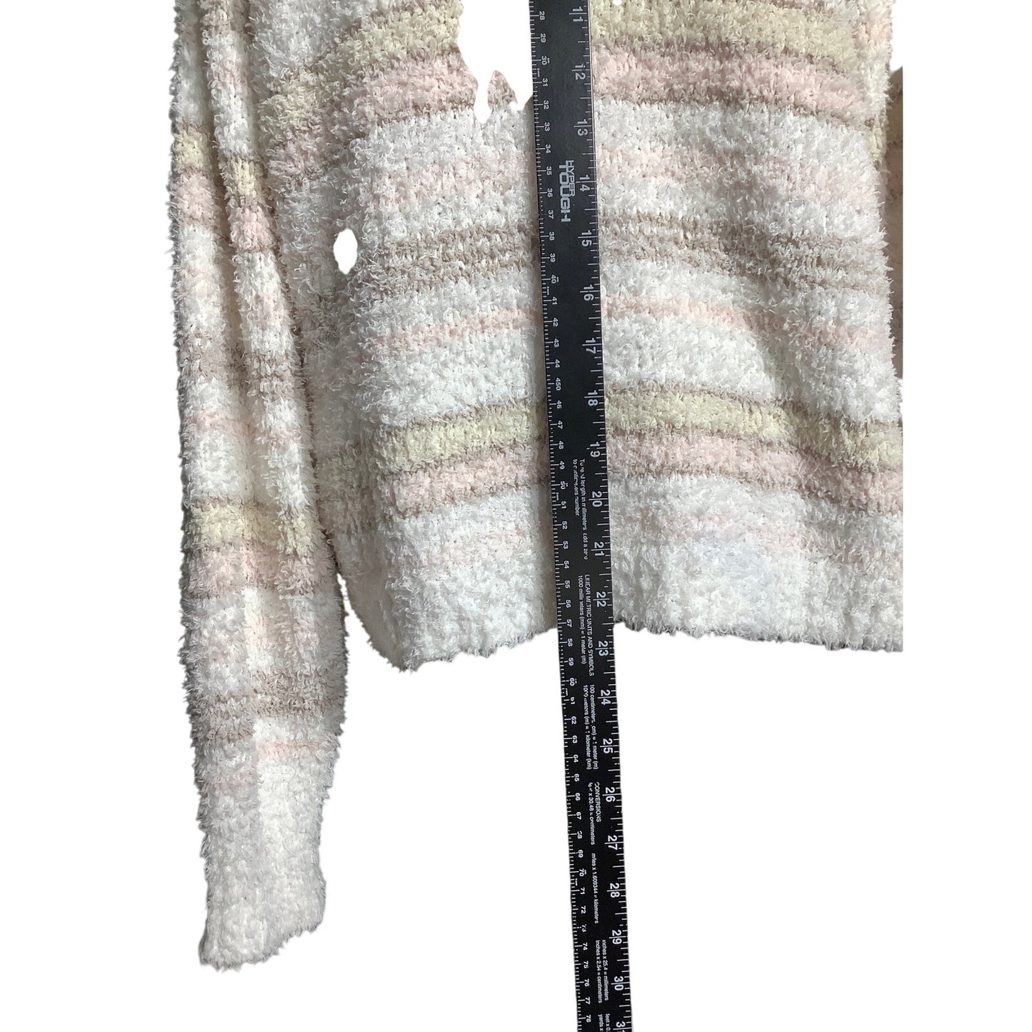 POL White Pink Tan Fuzzy Striped Sweater Women S/M — Soft, Cozy, Lightweight