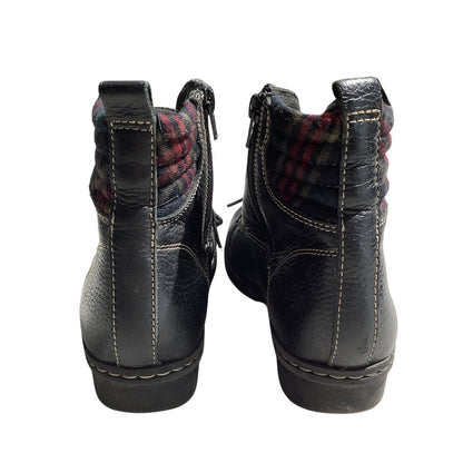 Clarks Whistle Bea Ankle Boots Black Leather Women’s 8M — Lace Up, Plaid, Casual