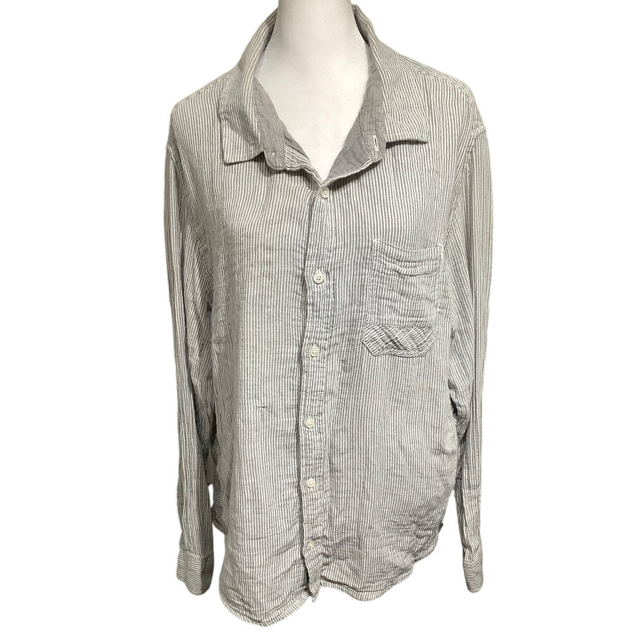 Hornytoad Grey & White Striped Button-Up Shirt L - Coastal, Relaxed, Minimalist