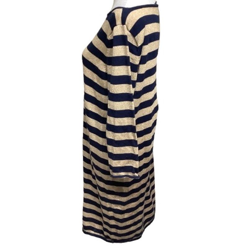 Lauren Ralph Lauren Navy and Gold Glitter Long Sleeve Dress L Preppy, Elegant