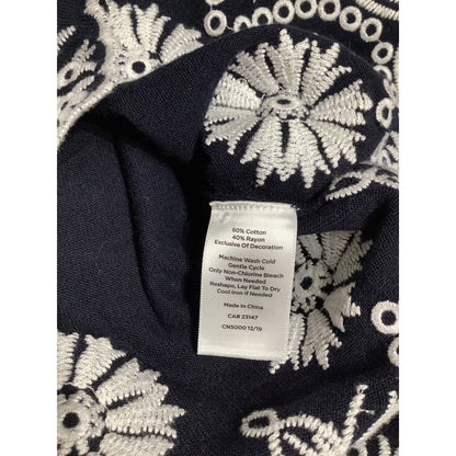 Talbots Navy Blue Cardigan Sweater M Preppy Lightweight Floral Embroidery