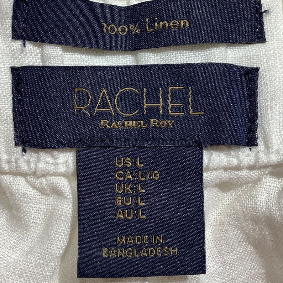 Rachel Roy White Linen Cargo Crop Pants Women’s L — Lightweight, Casual, Summer
