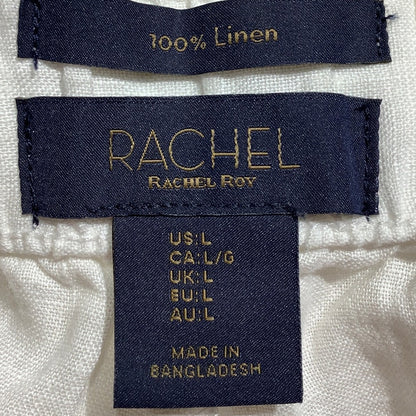 Rachel Roy White Linen Cargo Crop Pants Women’s L — Lightweight, Casual, Summer